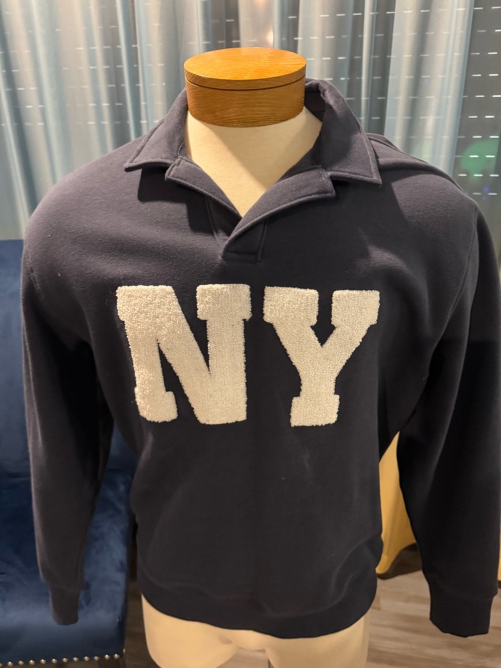 Old Navy Navy Sweatshirt with White NY Chenille Applique